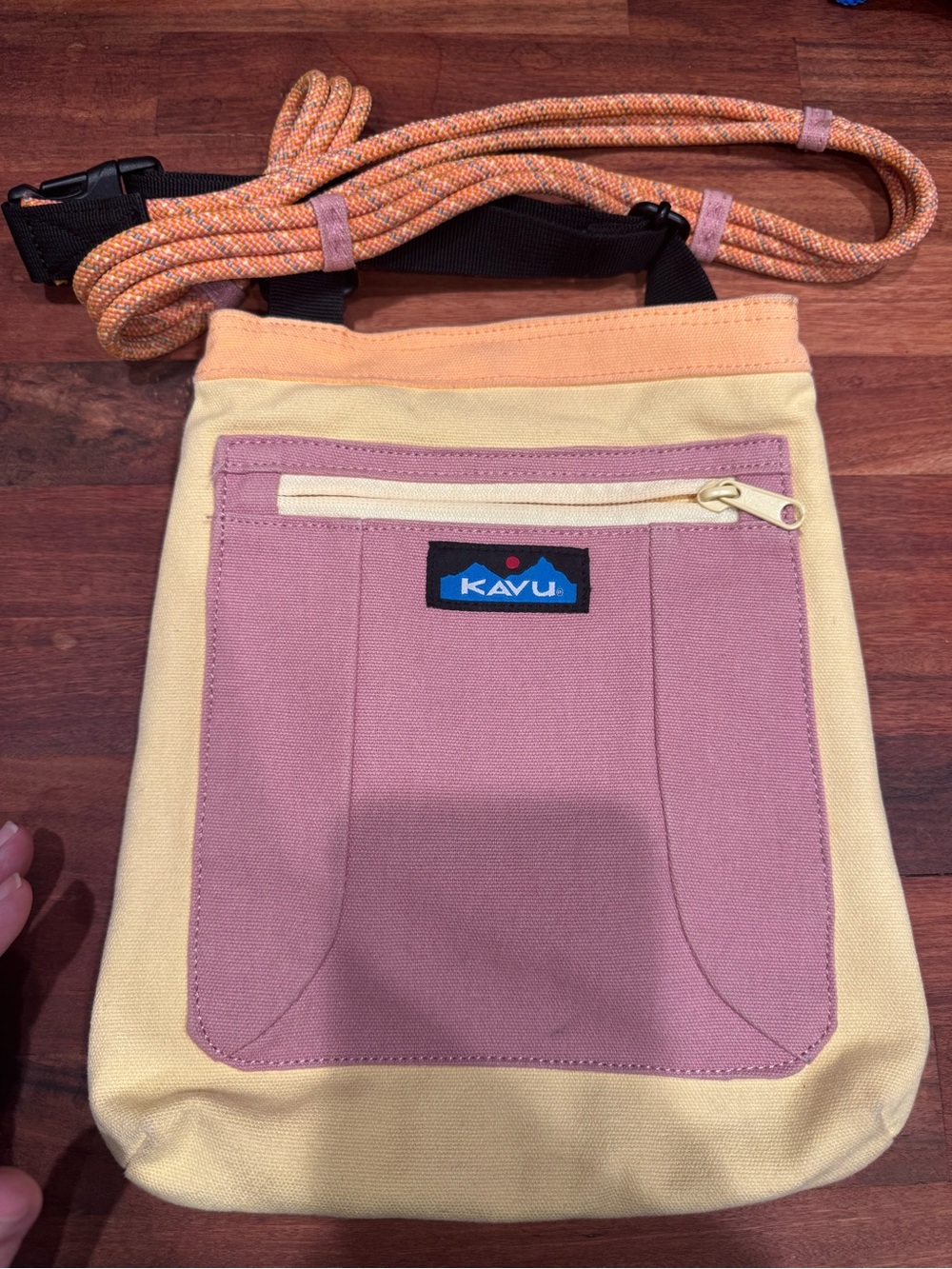 Kavu Pink and Yellow Crossbody Bag with Rope Strap